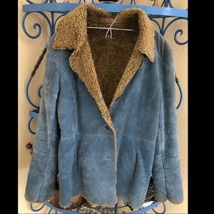 Blue suede jacket with shearling trim x Guess
